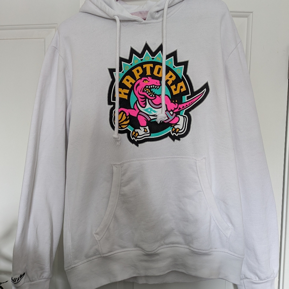 White Raptors Hoodie with Pink Logo